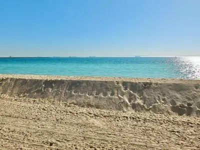 a sandy beach with the ocean in the background at Steps to Beach & Alamitos Bay on LB Peninsula in Long Beach