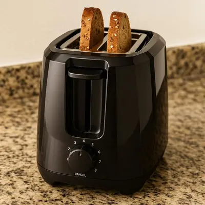 a toaster with two slices of bread in it at Redondo Huge 1Bedroom,3 Queens, close to Beach Sleeps 7 in Redondo Beach