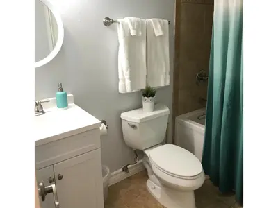 a bathroom with a toilet and a sink and a shower at Arendelle by Funtierland Vacation Rentals in Anaheim