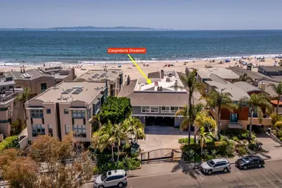 a view of the beach from the top of a building at Carpinteria Dreamin by Paradise Retreats in Carpinteria