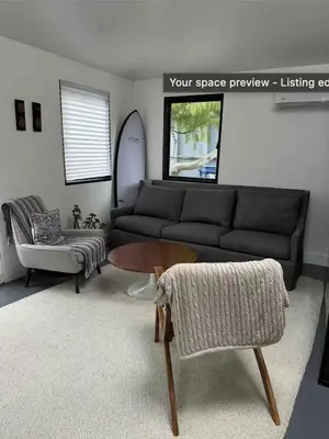 a living room with a couch and a table at Venice Beach Boho - 2 apartments in Los Angeles