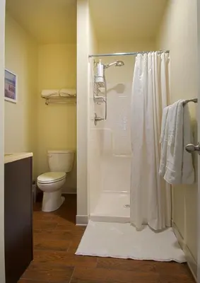 a bathroom with a shower and a toilet at F-13 California Dreamin in Anaheim