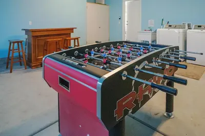 a large foosball table with ahibition at F-32 La Casa de Mickey in Anaheim