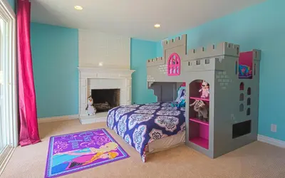 a bedroom with a castle bed in a room at F-15 Haunted Mansion in Anaheim
