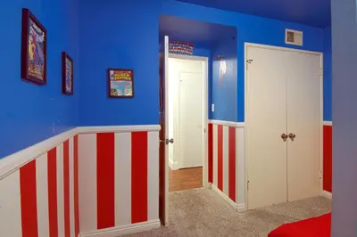 a room with an american flag painted on the wall at F-22 Castle House 2 in Anaheim