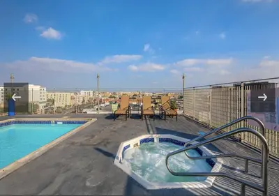 a swimming pool on the roof of a building at Loft in Downtown Los Angeles in Los Angeles