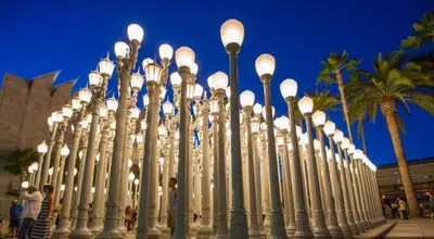 a row of lights in front of a building at Newly constructed 2 bedroom by La Cienega Plaza with parking, modern kitchen, washer dryer and very central to attractions in Los Angeles