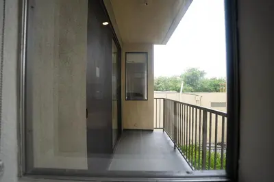 a view of a hallway from a window of a building at Pacific Pearl 2 bed Apt with FREE PARKING in Santa Monica in Los Angeles