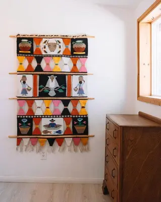 a wall with a display of colorful knick knacks at Stunning Cabin with Indoor Jacuzzi Ideal for a Weekend Getaway from Los Angeles in Pine Mountain Club