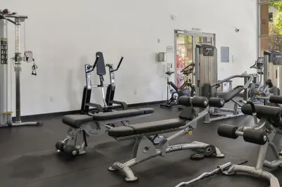 a gym with several exercise bikes in a room at Lux Oasis in Woodland Hills in Los Angeles