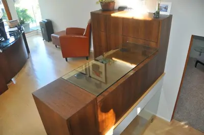 a glass display case in a living room at Venice Canals Contemporary, unique wildlife, amazing reviews in Los Angeles