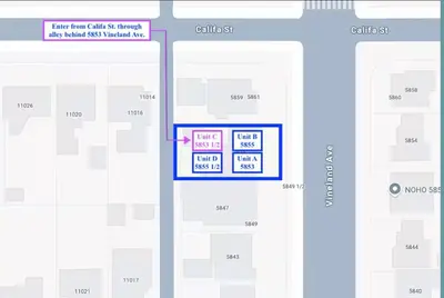 a screenshot of a cell phone screen with a map at C- Vibrant and Glam NoHo Pad near U-Studios and H-Sign in North Hollywood