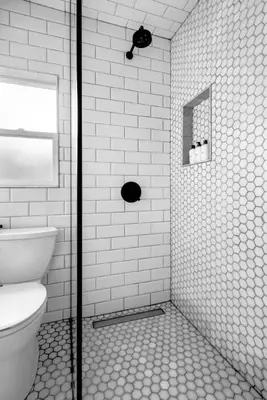 a bathroom with a shower with a toilet at Bougainvillea Bungalow Peaceful Venice Retreat in Los Angeles