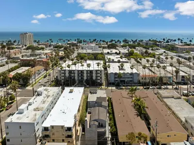 an aerial view of a city with the ocean at The Diamond Dune Three floors Two Balconies BBQ in Los Angeles