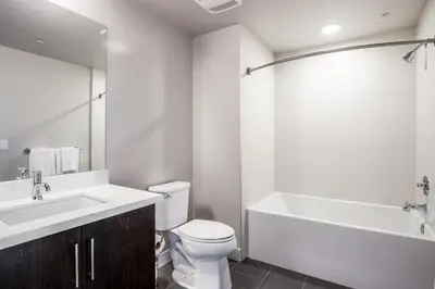 a bathroom with a sink and a toilet and a bath tub at Culver City 1BR w Pool Gym WD nr Downtown LAX-173 in Los Angeles