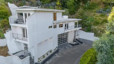 an aerial view of a white house at Belden View in Los Angeles
