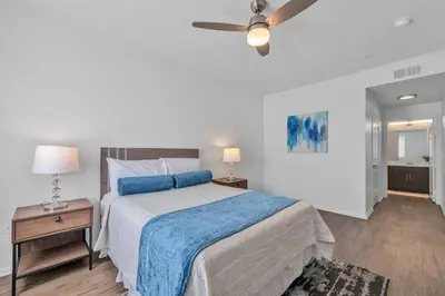 a bedroom with a bed and a ceiling fan at Deluxe Living in Marina Del Rey - Pool, Hot Tub, Gym in Los Angeles