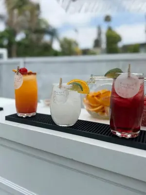 a tray with three cocktails on a table at LUXURY VILLA Estate Oasis in Downey