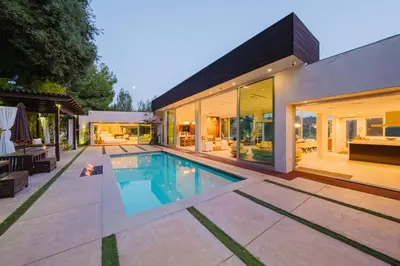 a swimming pool in the backyard of a house at Zen Estate in Los Angeles