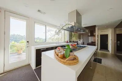 a kitchen with a counter with a bowl of food on it at Zen Estate in Los Angeles