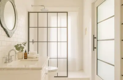 a bathroom with a shower and a toilet and a sink at Luxurious Hollywood Homestay in Los Angeles