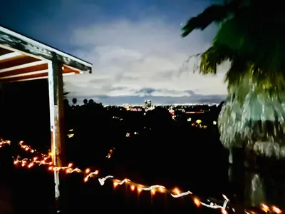 a view of a city at night with lights at Glamping Cabin Tent Heated View Deck 2Acre Estate - Female Share Indoor - Men Share Outdoor - RG in Encino