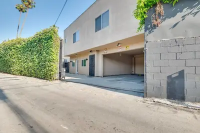 an empty street in front of a building at 4 Mi to Beverly Hills Quiet LA Gem with Shared Yard in Los Angeles