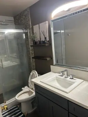 a bathroom with a sink and a shower and a toilet at \u6e29\u99a8\u5c0f\u5c4b in Ontario
