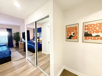 a room with a glass door leading to a bedroom at 3BR Retreat in Prime Valley Location 109 in Encino