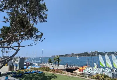 a bunch of sailboats are docked at a marina at Moonstone Quiet Retreat Marina Side Garden view in Los Angeles