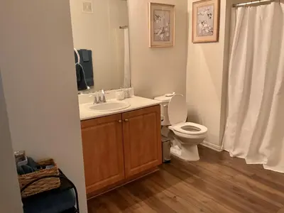 a bathroom with a sink and a toilet at Luxe Stay Marina Del Rey in Los Angeles