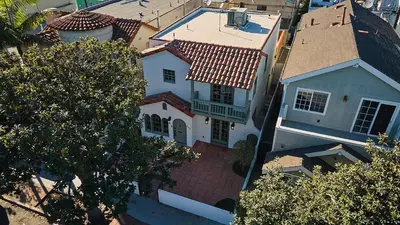 an overhead view of a white house with a roof at Beach Life in Belmont Shore in Long Beach