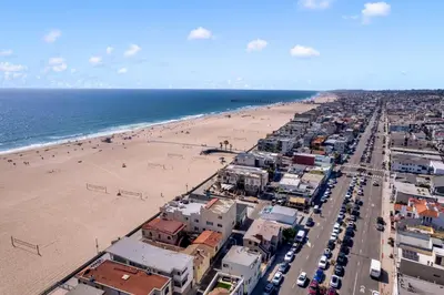 an aerial view of a beach and a city at Awesome On The Strand, Hermosa Beach Property in Hermosa Beach