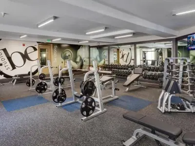 a gym with a lot of tread machines in it at Breezy & Beautiful - 3BR Marina del Rey Getaway in Los Angeles