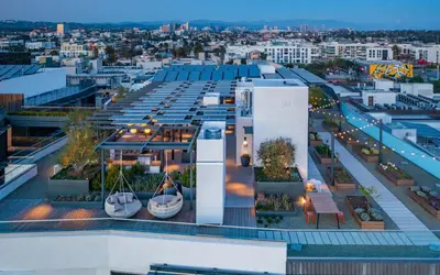 an overhead view of a building on top of a city at The Sunstone - Full Oceanview Right On The Sand in Los Angeles