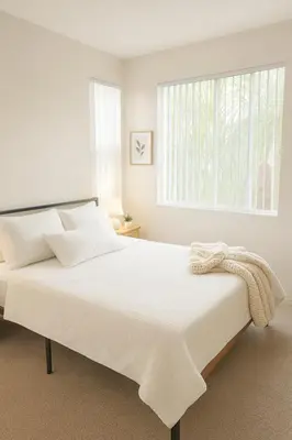 a white bedroom with a large white bed with a window at Marina Del Rey 2-Bedroom and 1-Bedroom - Close To Beach in Los Angeles