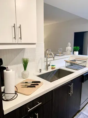 a kitchen with a sink and a counter top at Luxury Hollywood Stay Beautiful 2Beds2Baths in Los Angeles