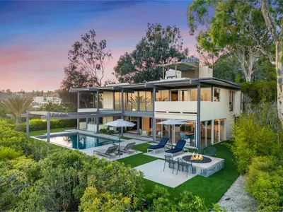 an aerial view of a house with a swimming pool at Solara Point in Los Angeles