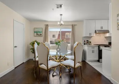 a kitchen and dining room with a table and chairs at Cozy&Stylish DT Alhambra Living walk to Starbucks in Alhambra