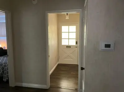 a white door with a window in a room at Northridge 3BR 2BA Home with Pool on a Tree-Lined street, Close to CSUN in Northridge