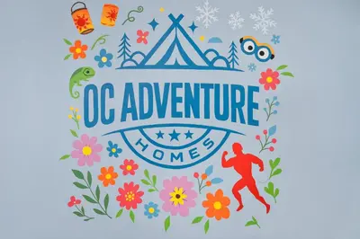 a vector illustration of a round pattern with a tent and flowers at Enchanted Dreams by OC Adventure Homes in Garden Grove