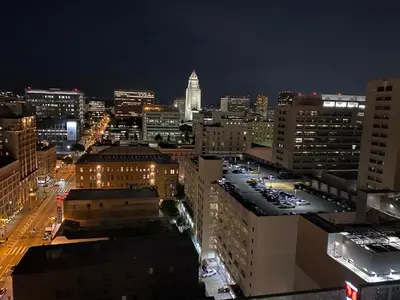 a view of a city at night at Luxury 1 Bedroom vacation Home in Downtown LA in Los Angeles