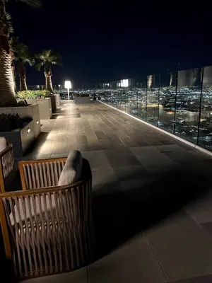 a bench on top of a building at night at Luxury 1 Bedroom vacation Home in Downtown LA in Los Angeles