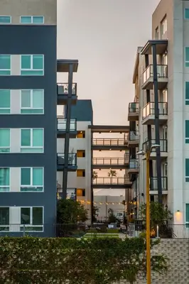 a row of tall buildings in a city at 242 Charming, Peaceful Apartment Retreat in Griffith in Glendale