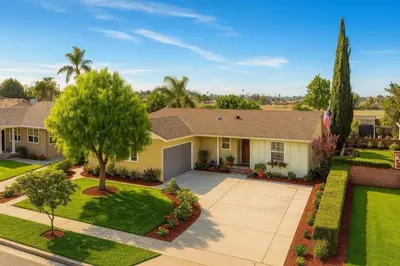 an aerial view of a house at Fullerton Fairytale Vacation Home - 10 Min Drive to Disneyland in Fullerton