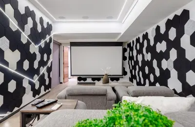 a living room with two couches and a projection screen at Venice House w Pool Spa Home Theater Rooftop in Los Angeles