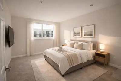 a bedroom with a large bed and a window at Beachside Marina Del Rey 2BR & 1BR - Resort Amenities in Los Angeles