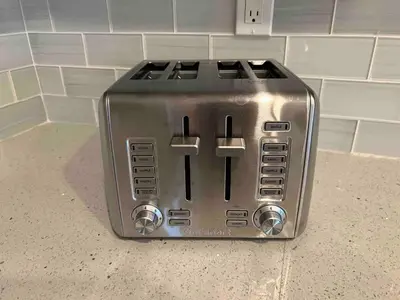 a toaster sitting on top of a kitchen counter at CA1 Fun And Central Home with Sauna in La Palma