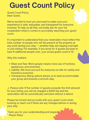 a document detailing the quest court policy at The Maze House Pool Theatre Room in San Bernardino