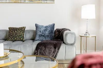 a living room with a couch and two tables at Oneluxstay 3BR Home Near the Beach in Redondo Beach